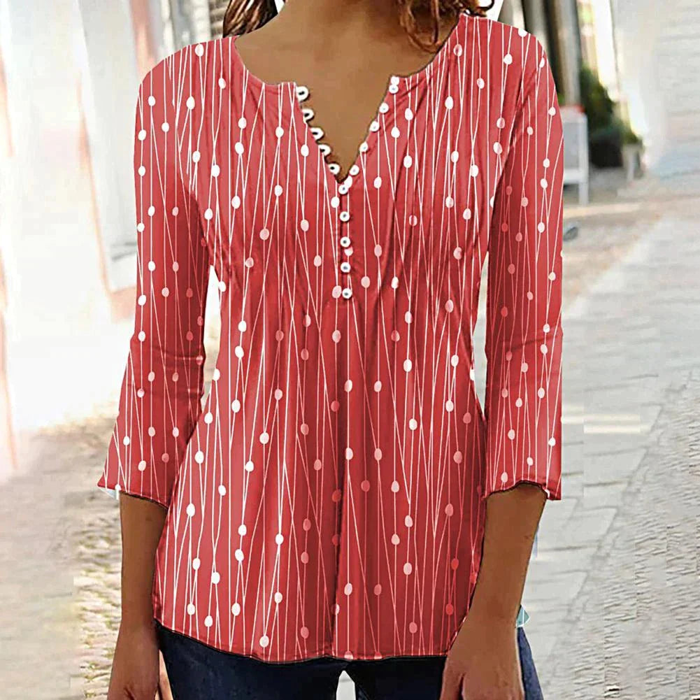 Romane - Stippenblouse met V-hals