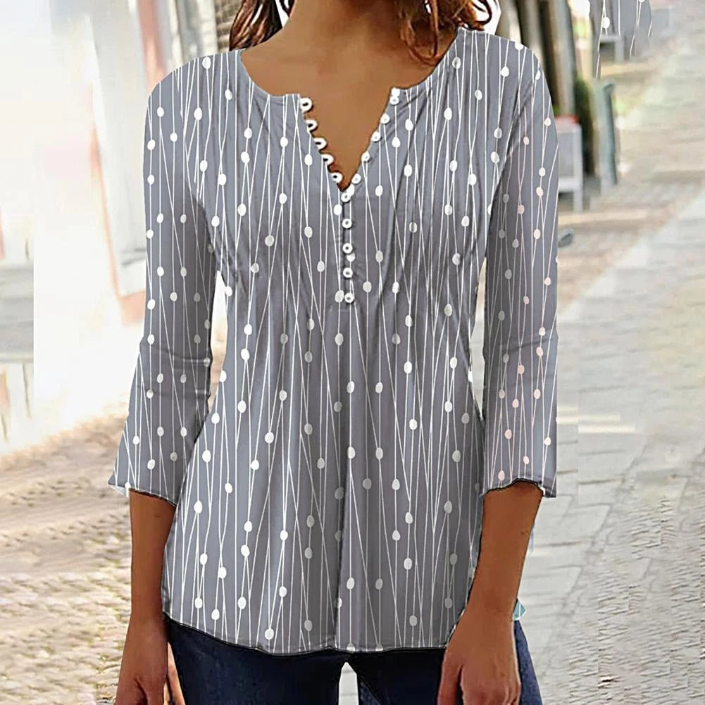 Romane - Stippenblouse met V-hals